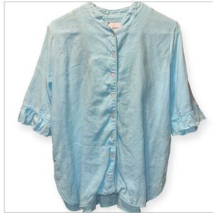 EUC Sleeper 100% Linen Light Blue Button-Down Shirt